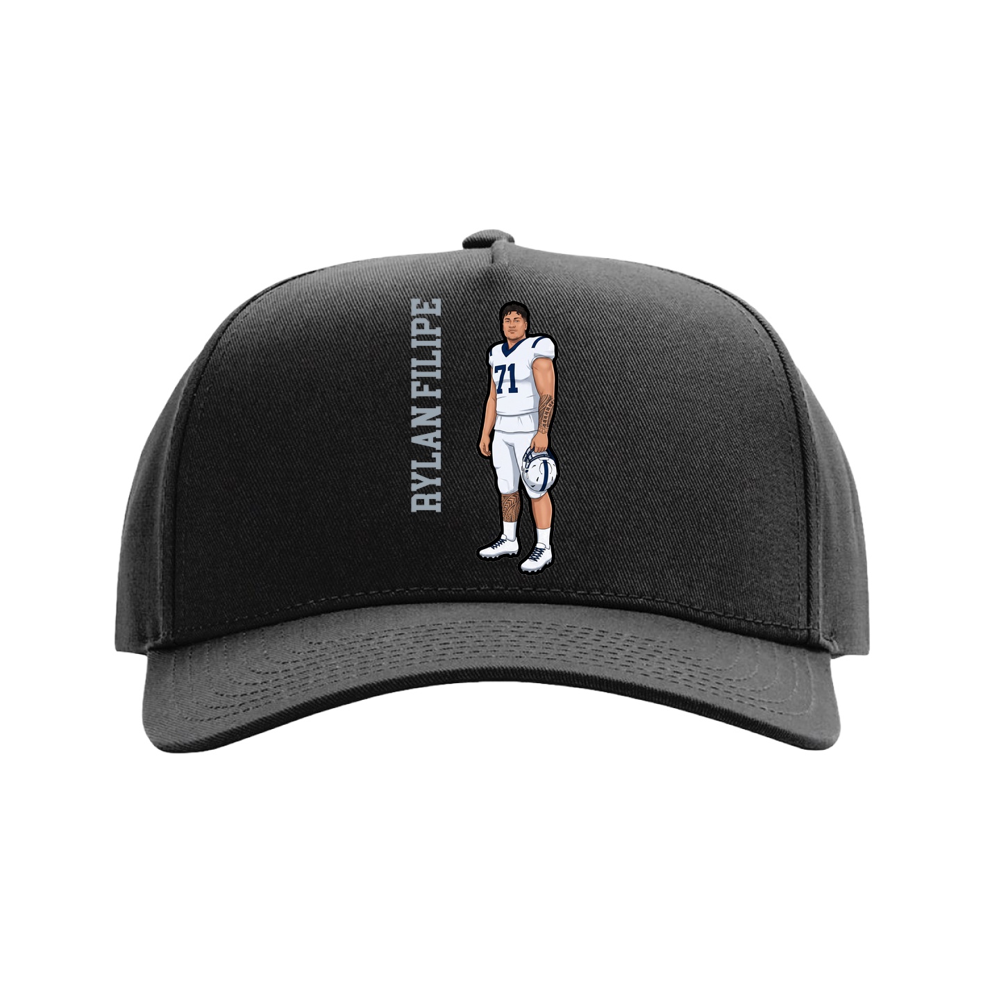 Full Fabric Five-Panel Champ Cap — Name Vertical in Black