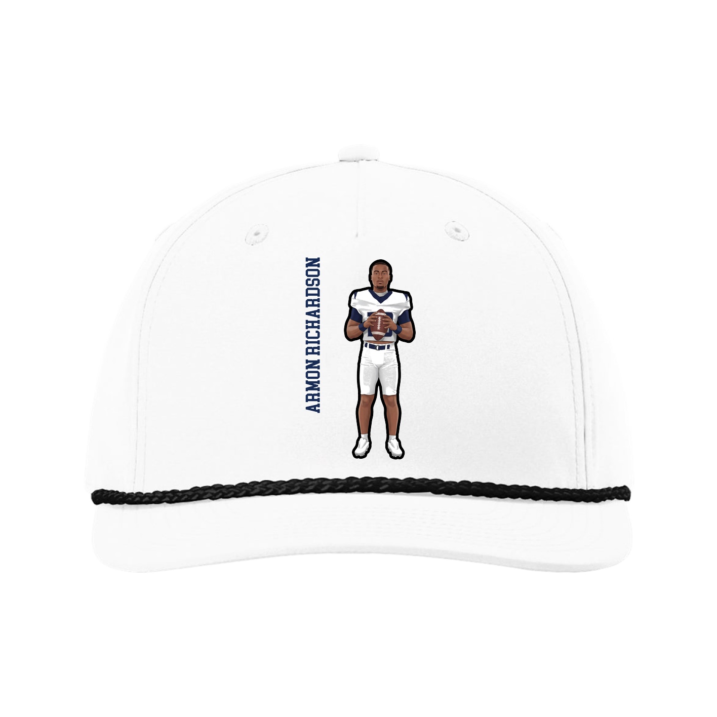 Five-Panel Classic Rope Cap — Name Vertical in White
