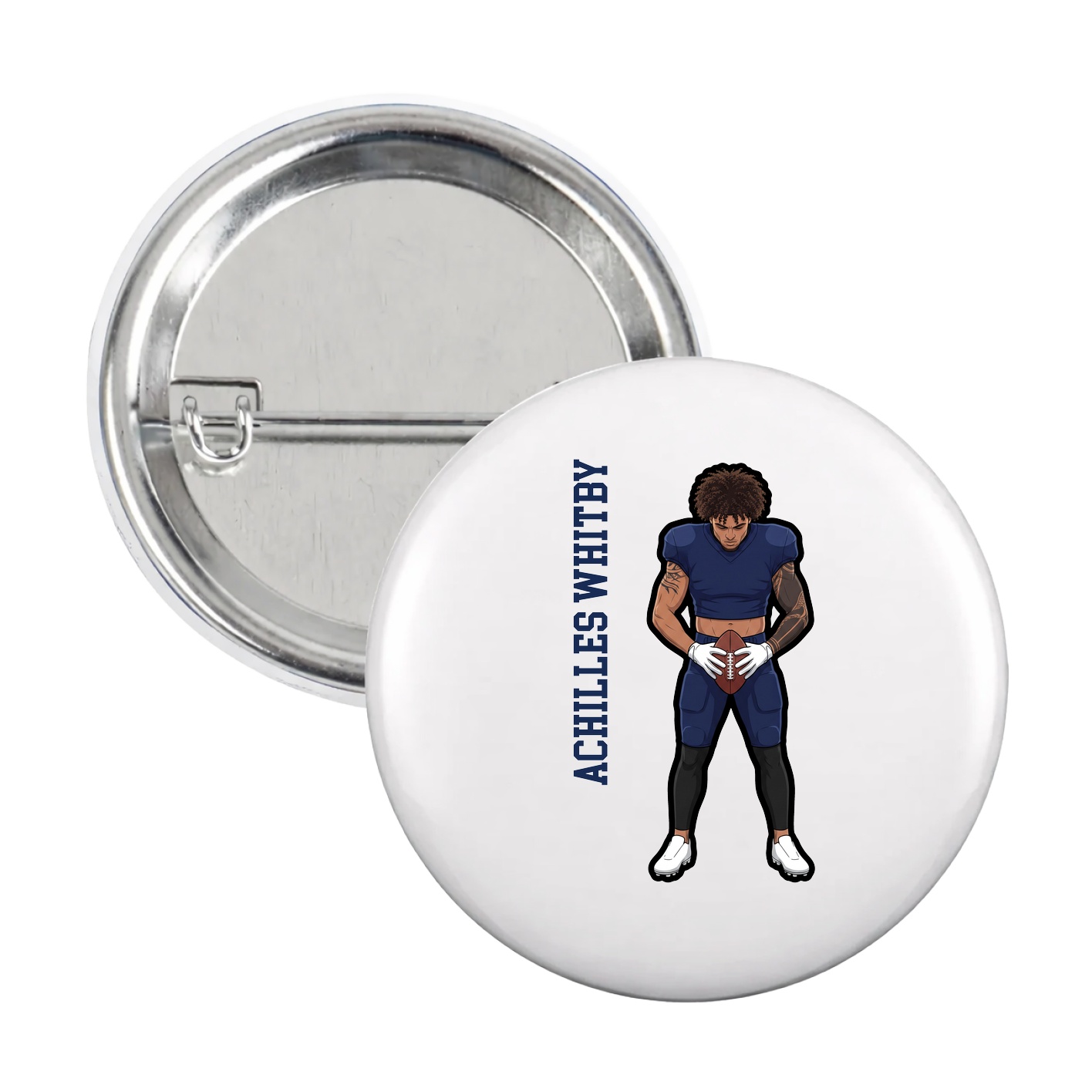 Game Day Button — Name Vertical in White