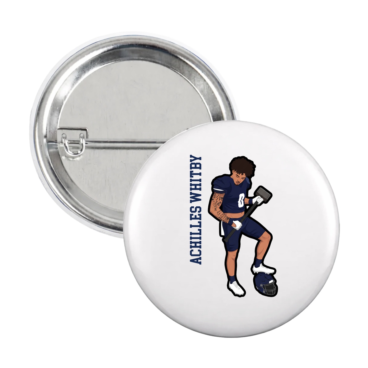 Game Day Button — Name Vertical in White