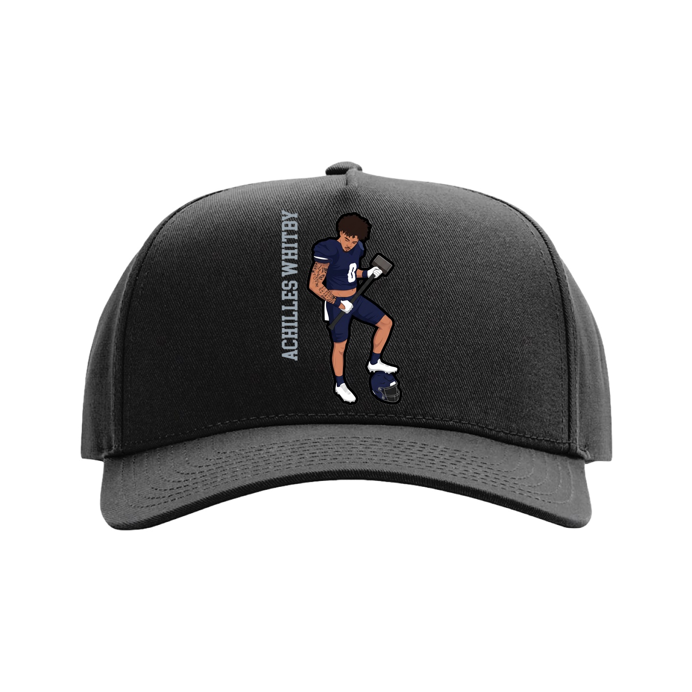 Full Fabric Five-Panel Champ Cap — Name Vertical in Black