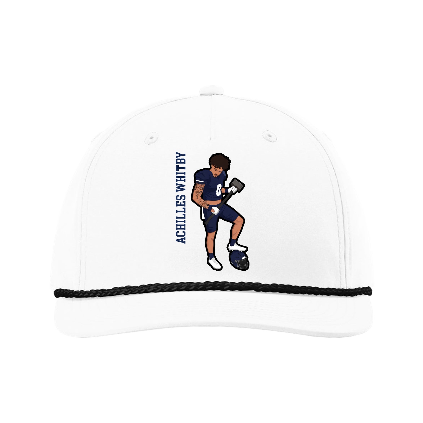 Five-Panel Classic Rope Cap — Name Vertical in White