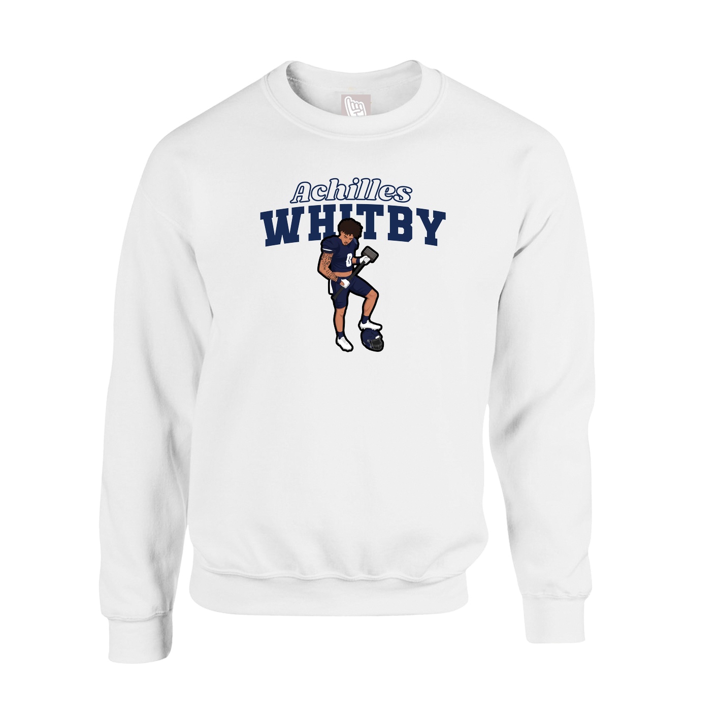 Fleece Crew — Name Arch in White