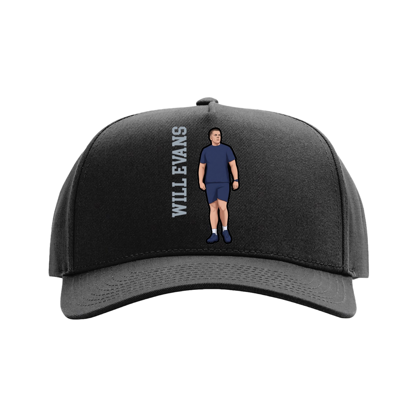 Full Fabric Five-Panel Champ Cap — Name Vertical in Black