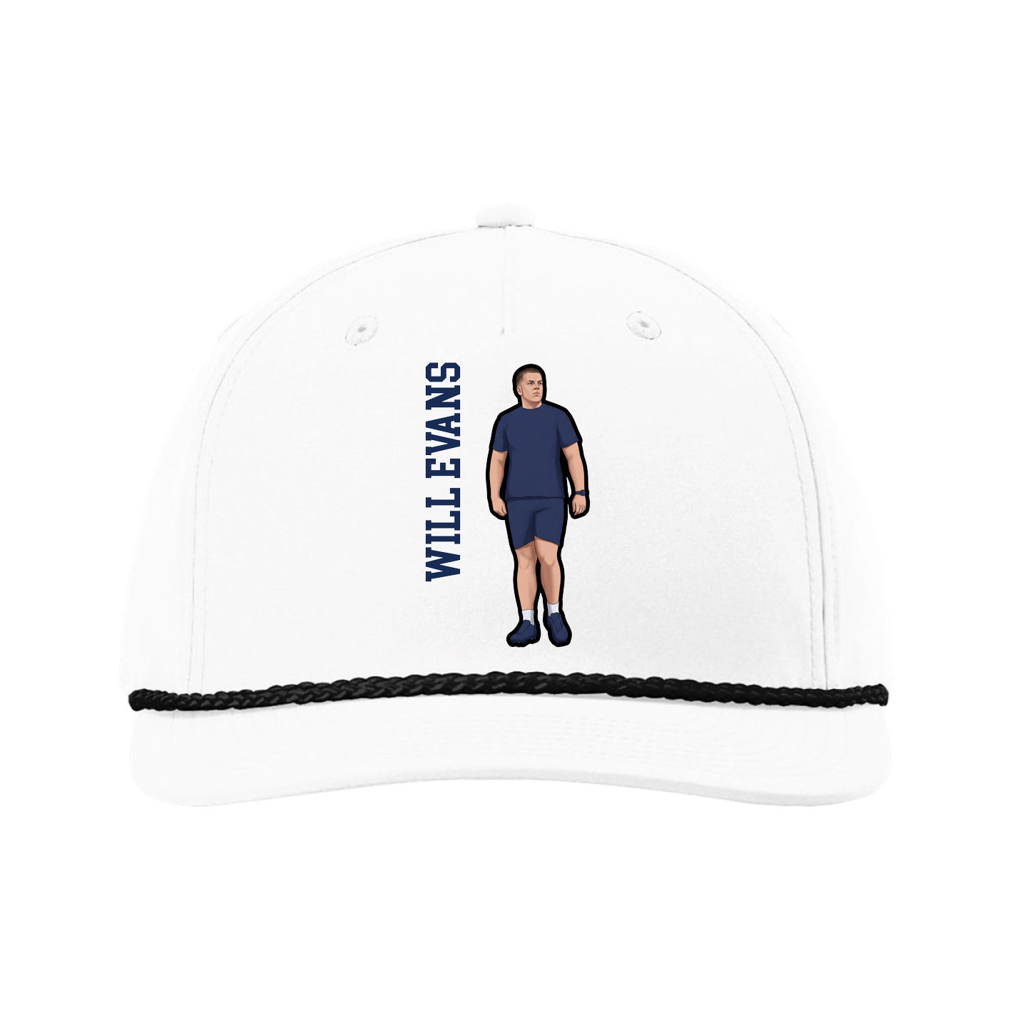 Five-Panel Classic Rope Cap — Name Vertical in White