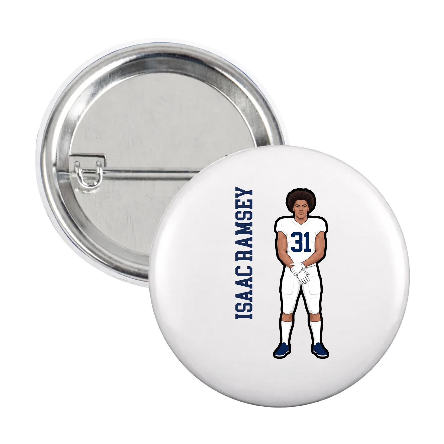 Game Day Button — Name Vertical in White