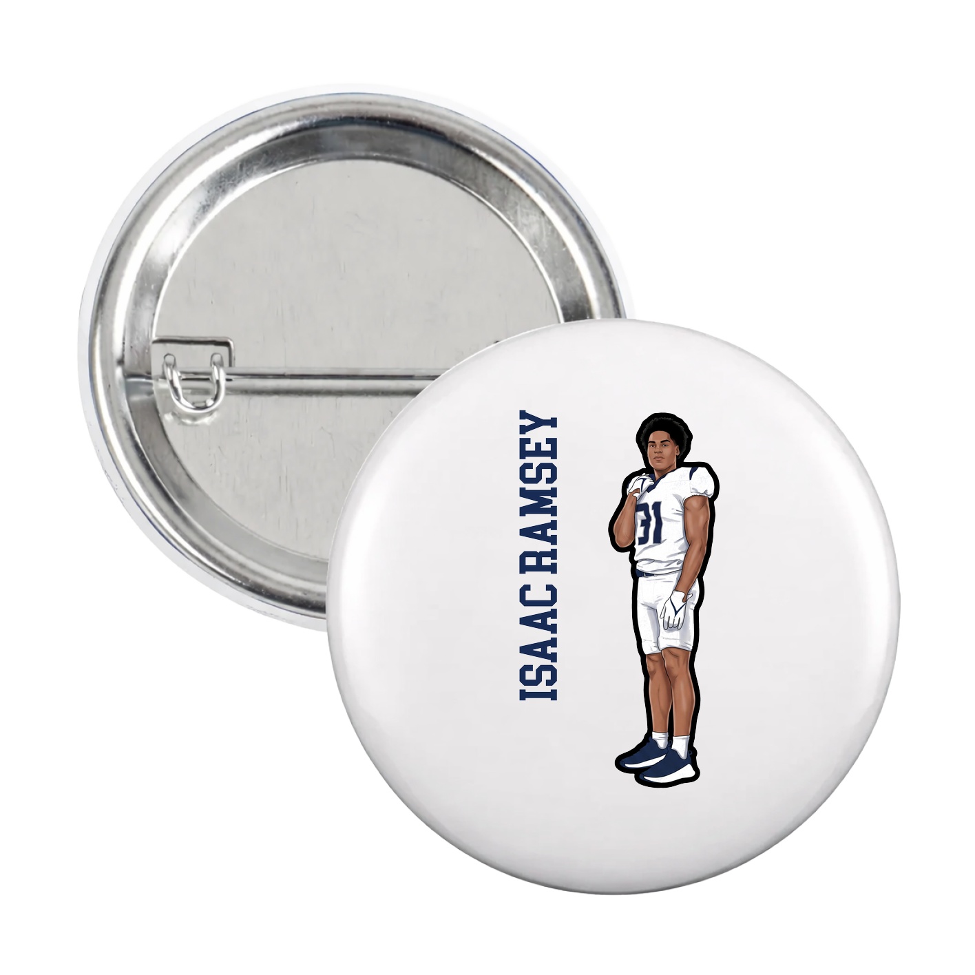 Game Day Button — Name Vertical in White