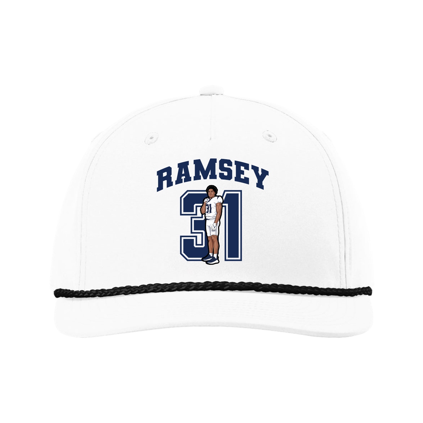 Five-Panel Classic Rope Cap — Number in White