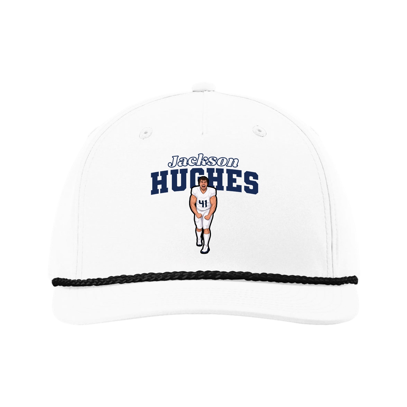 Five-Panel Classic Rope Cap — Name Arch in White