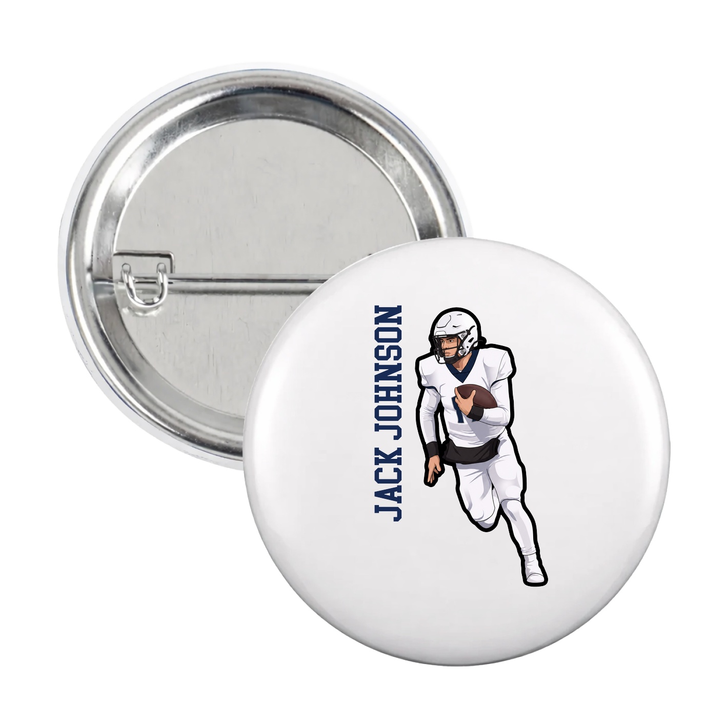 Game Day Button — Name Vertical in White