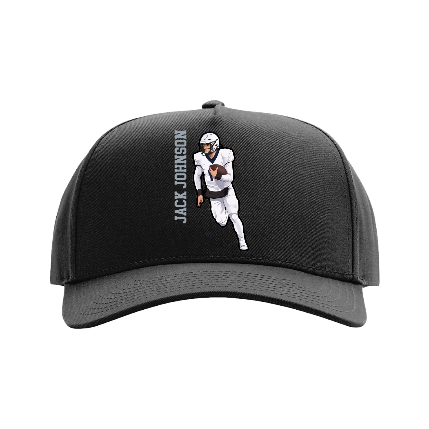 Full Fabric Five-Panel Champ Cap — Name Vertical in Black