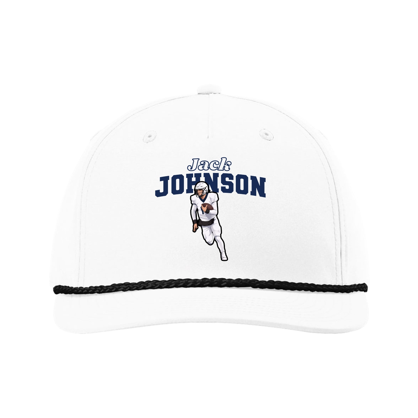 Five-Panel Classic Rope Cap — Name Arch in White