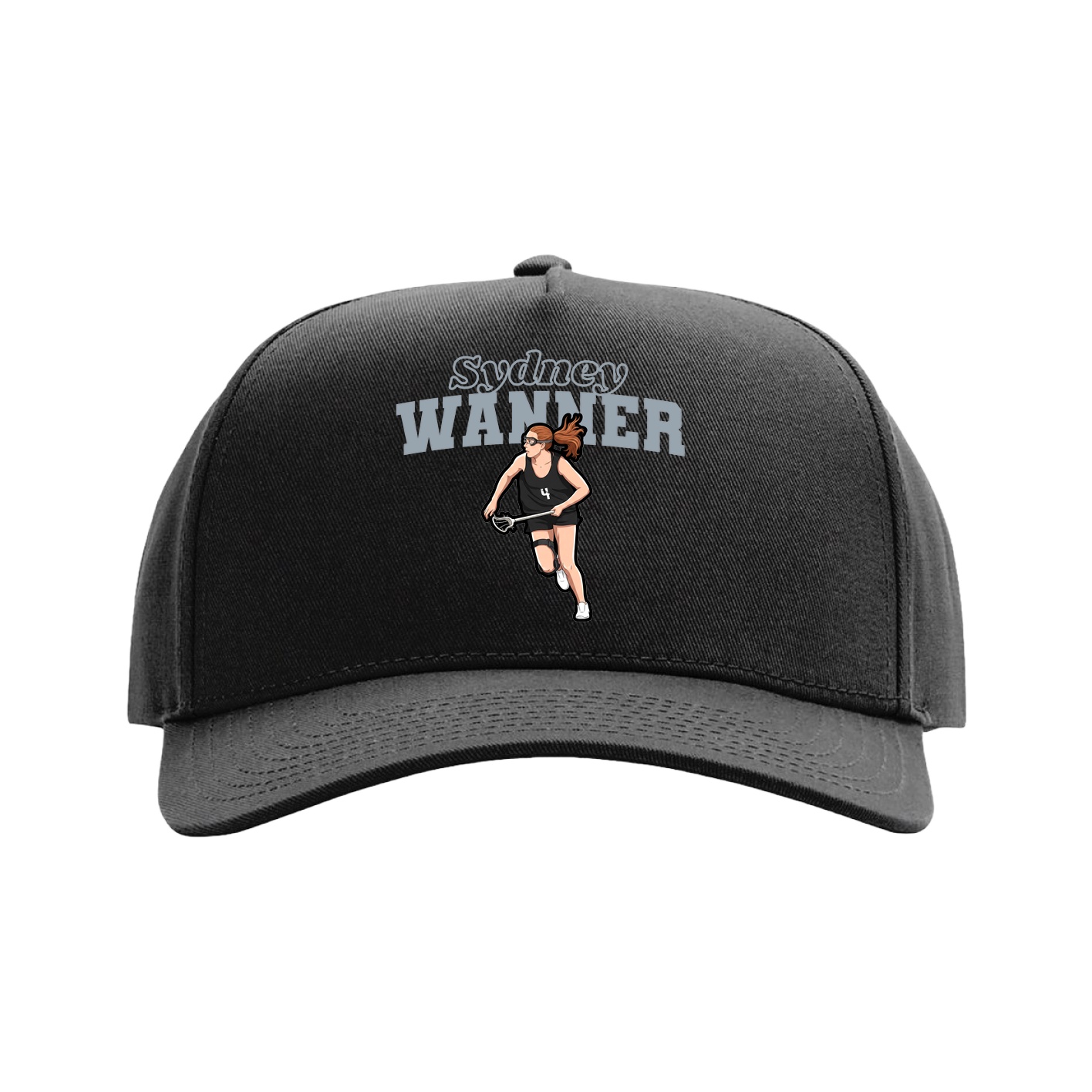 Full Fabric Five-Panel Champ Cap — Name Arch in Black