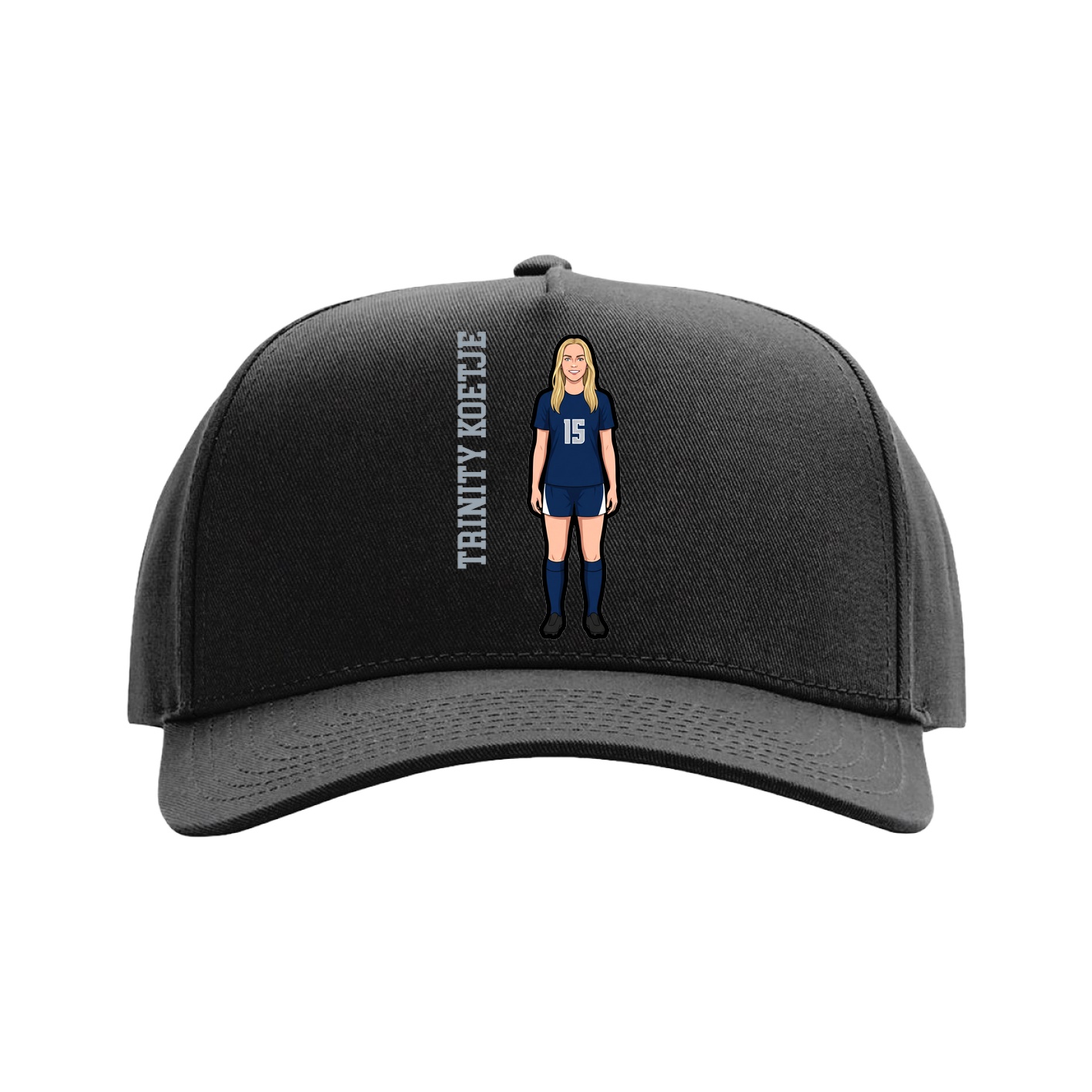 Full Fabric Five-Panel Champ Cap — Name Vertical in Black