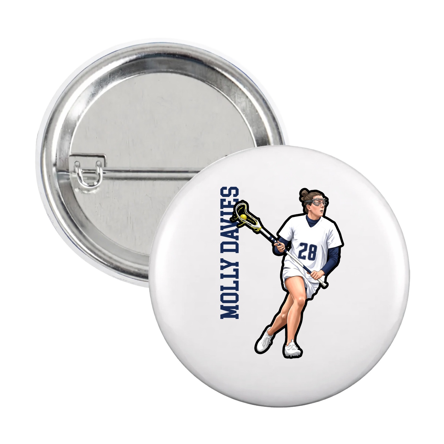 Game Day Button — Name Vertical in White