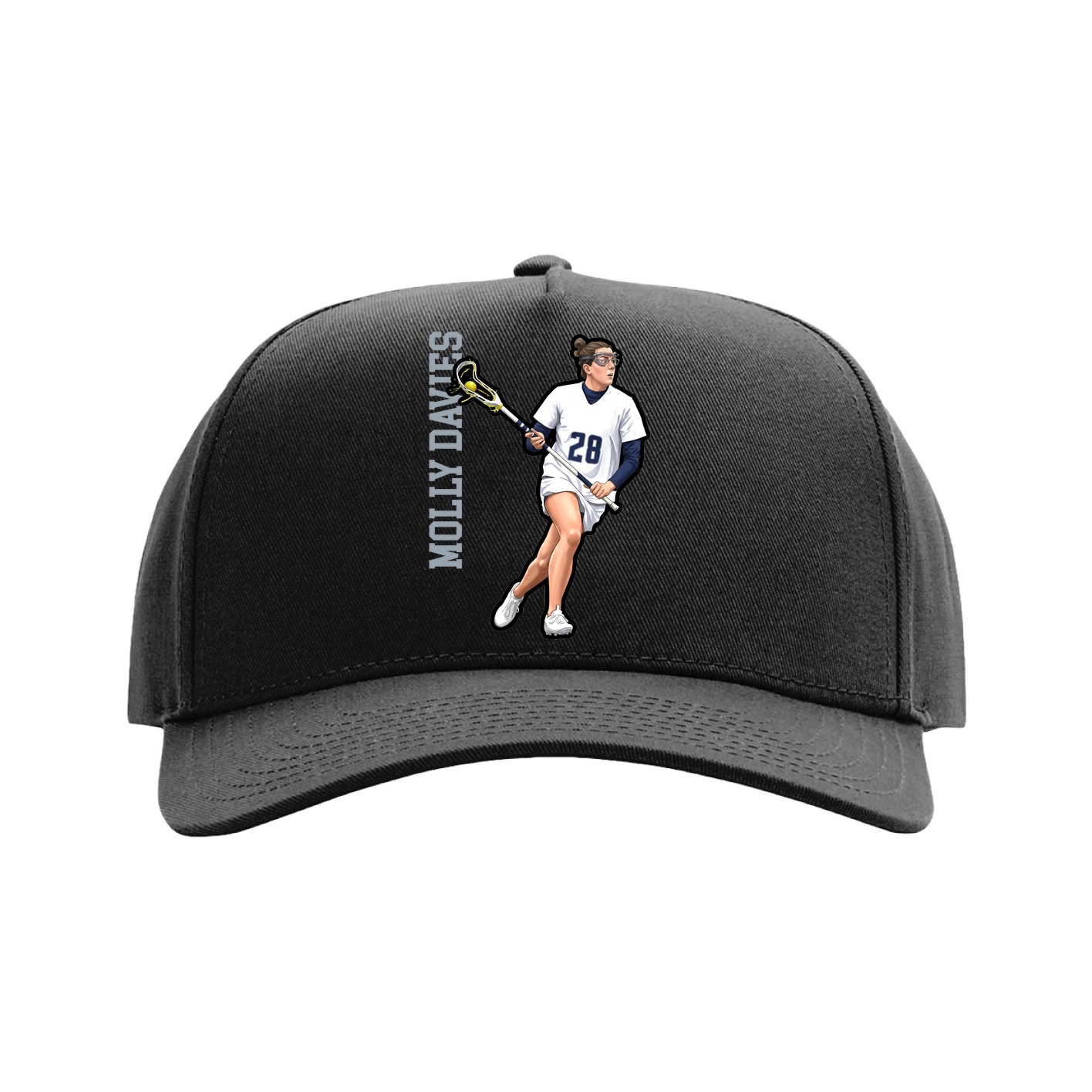 Full Fabric Five-Panel Champ Cap — Name Vertical in Black