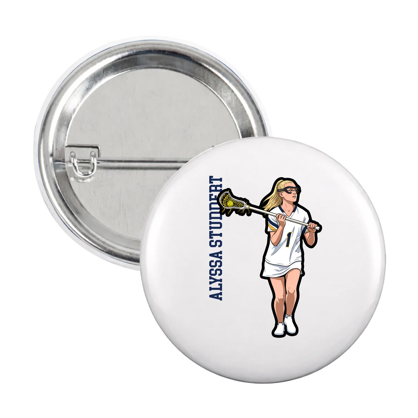 Game Day Button — Name Vertical in White