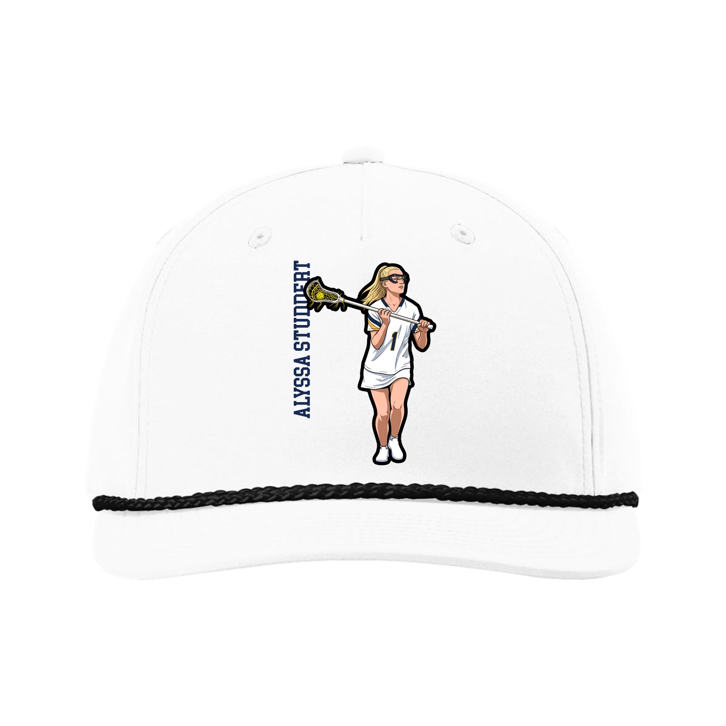 Five-Panel Classic Rope Cap — Name Vertical in White