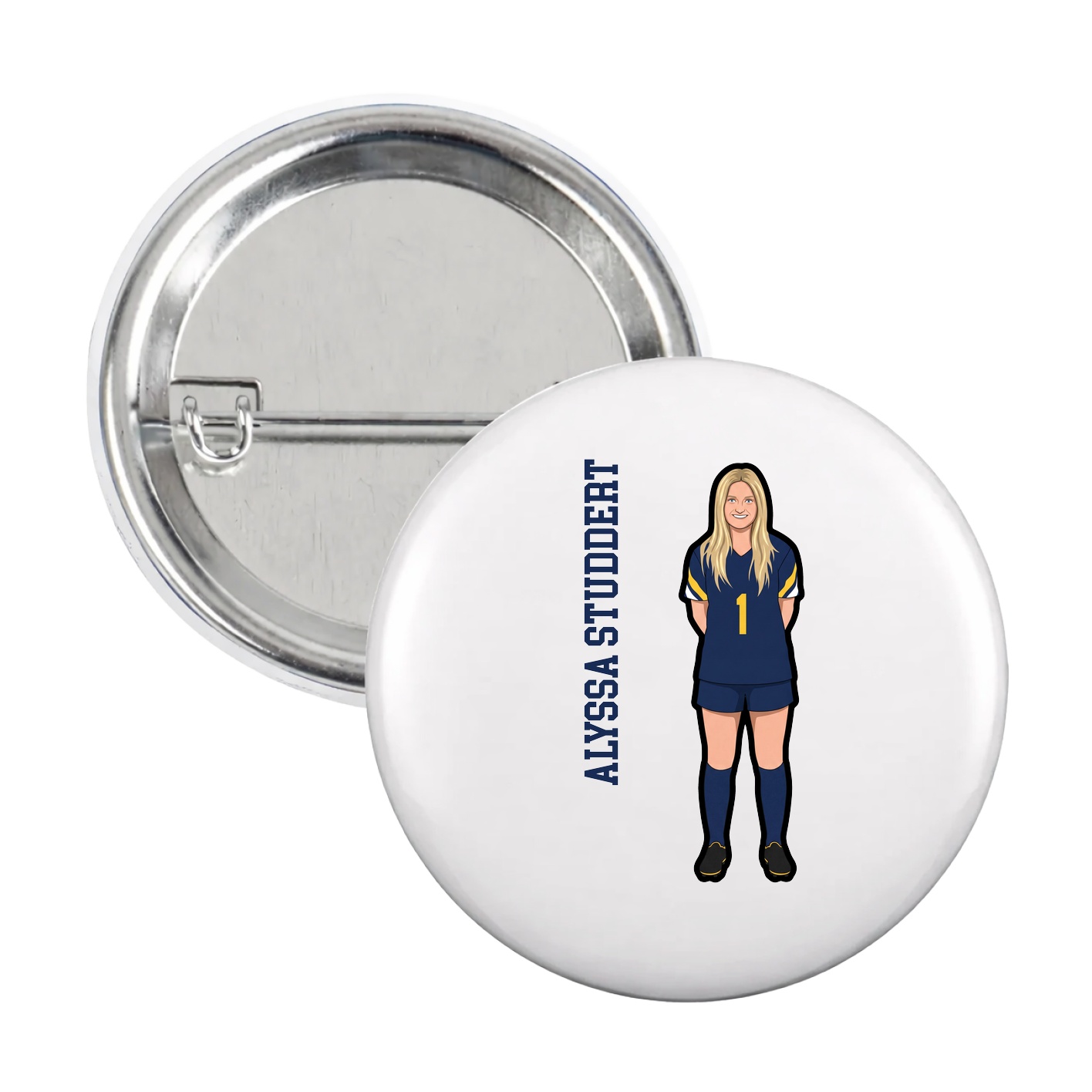 Game Day Button — Name Vertical in White