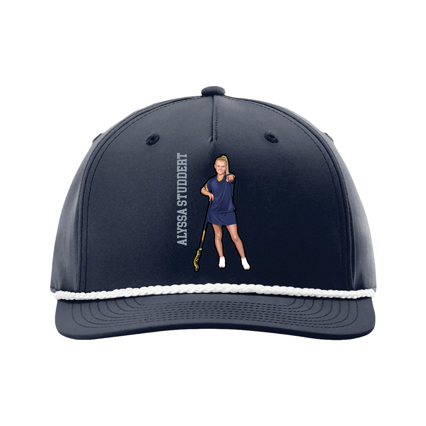Five-Panel Classic Rope Cap — Name Vertical in Navy