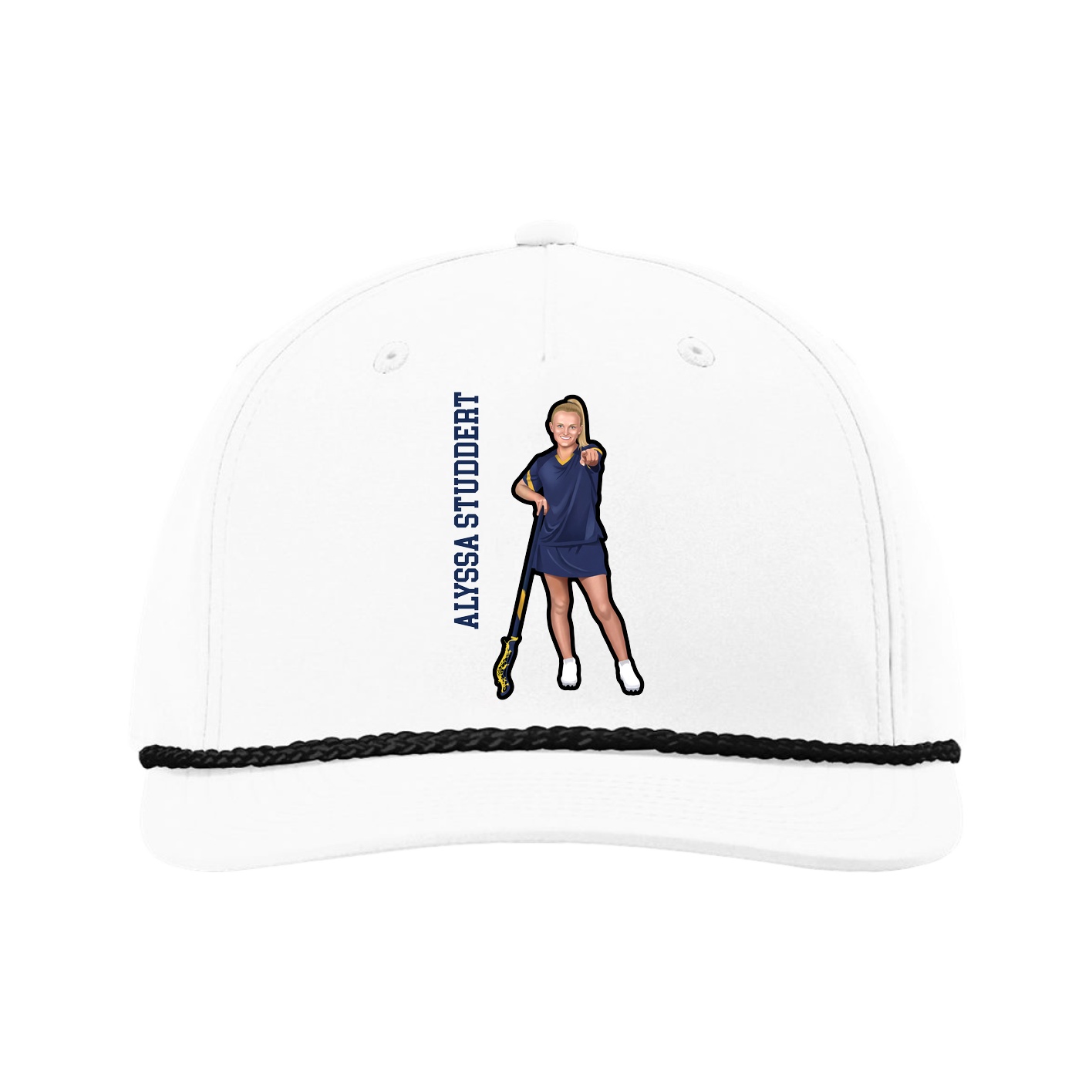 Five-Panel Classic Rope Cap — Name Vertical in White
