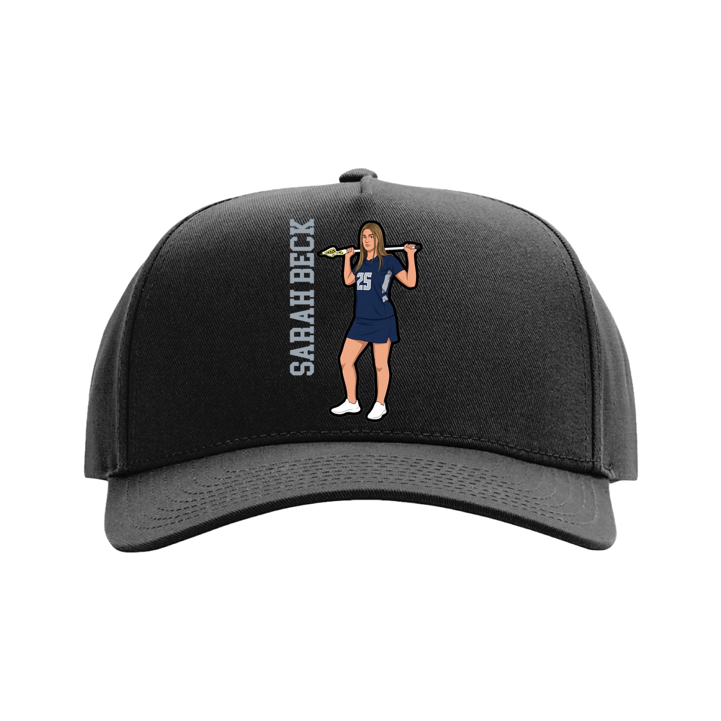 Full Fabric Five-Panel Champ Cap — Name Vertical in Black
