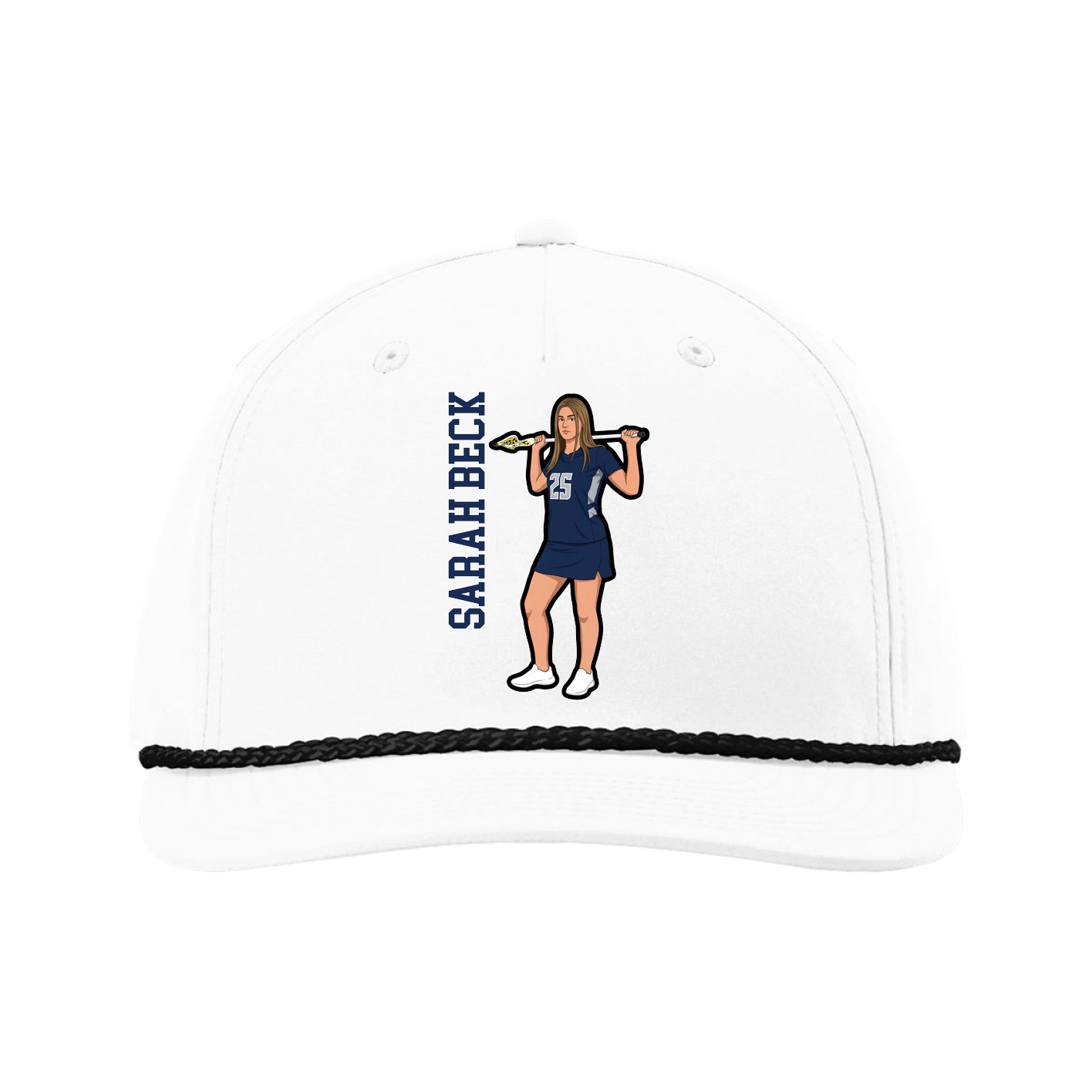 Five-Panel Classic Rope Cap — Name Vertical in White