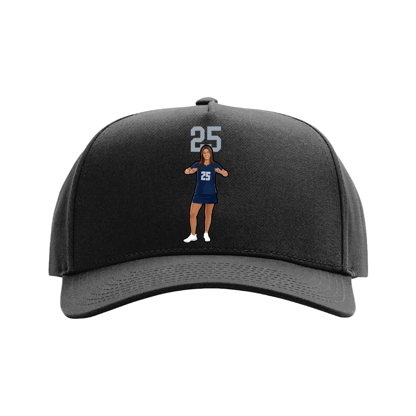 Full Fabric Five-Panel Champ Cap — Number Top in Black