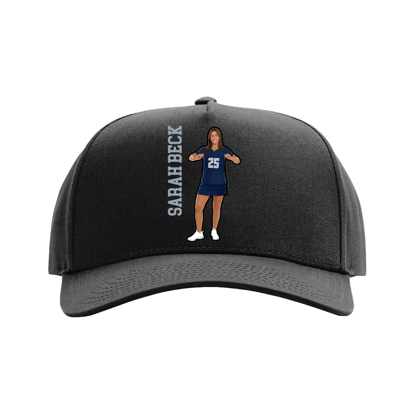 Full Fabric Five-Panel Champ Cap — Name Vertical in Black