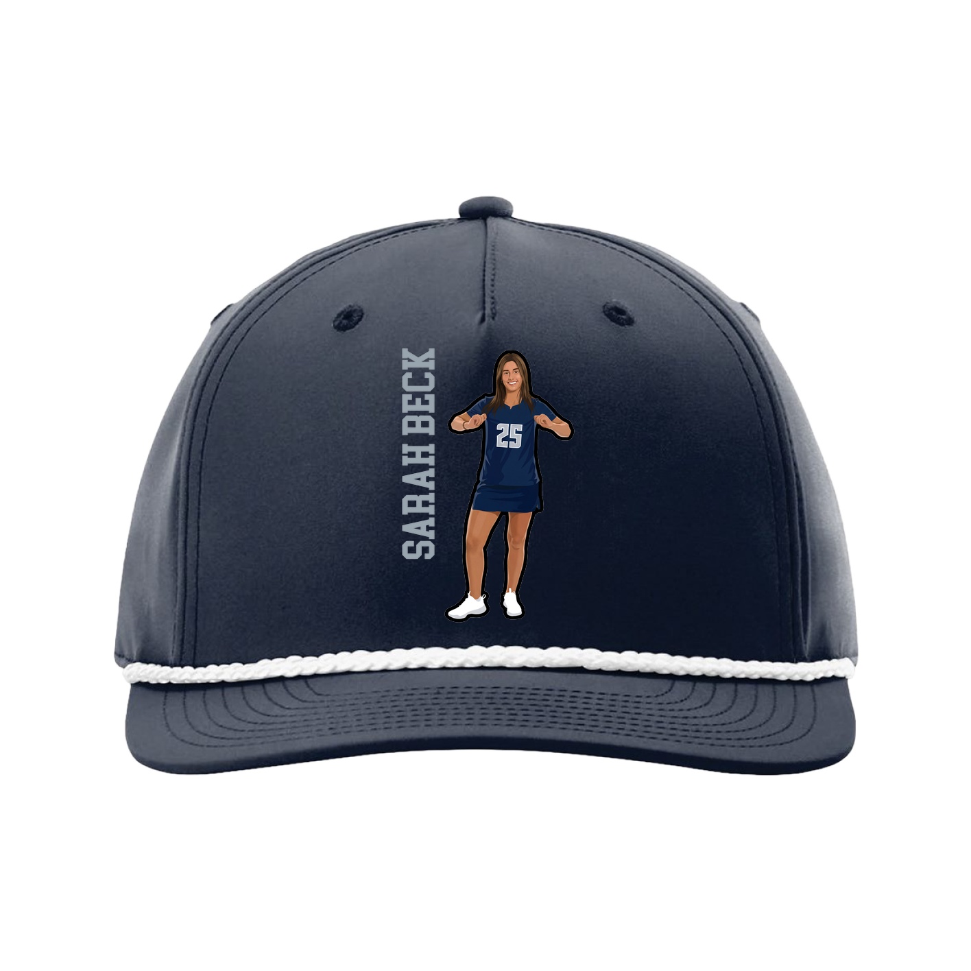 Five-Panel Classic Rope Cap — Name Vertical in Navy