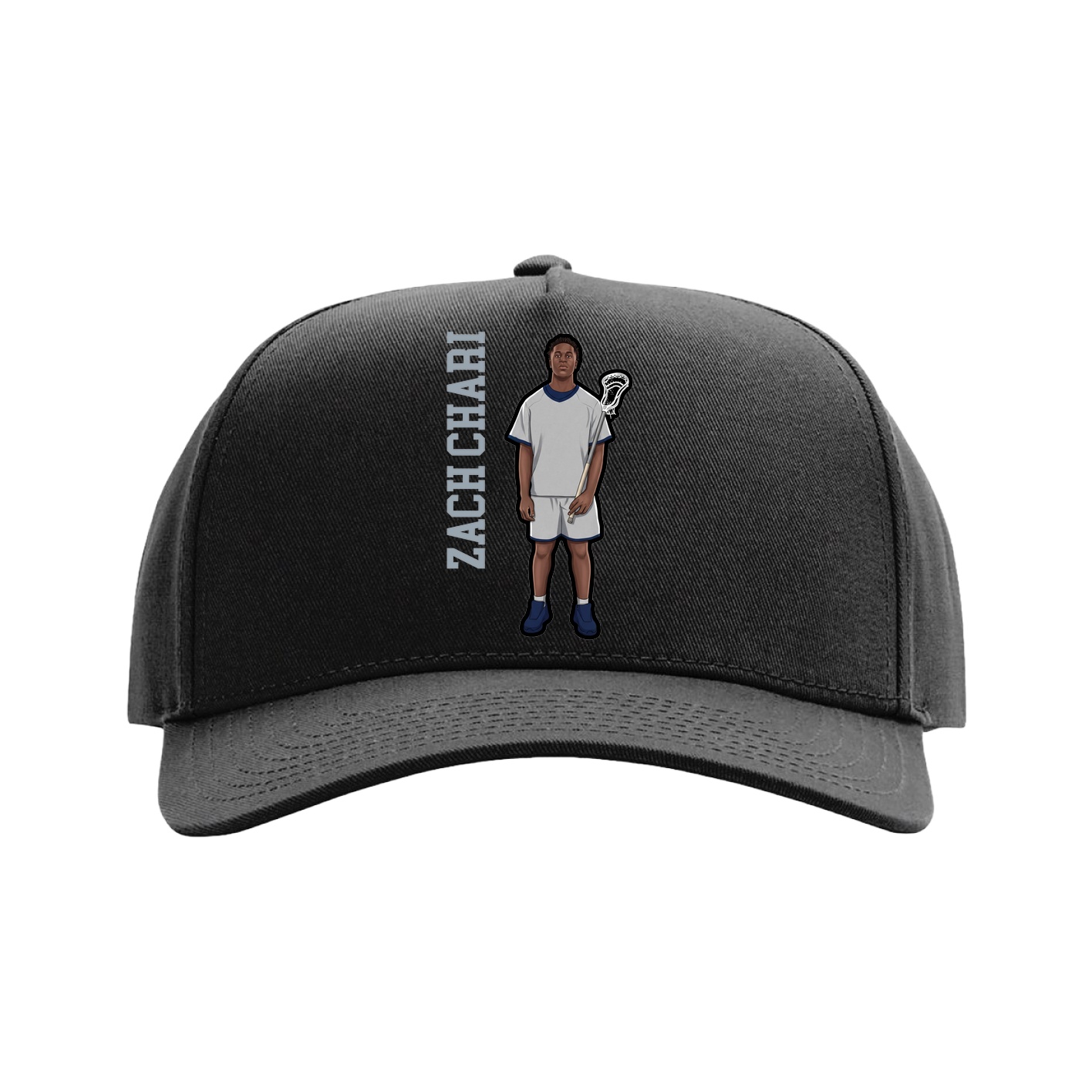 Full Fabric Five-Panel Champ Cap — Name Vertical in Black