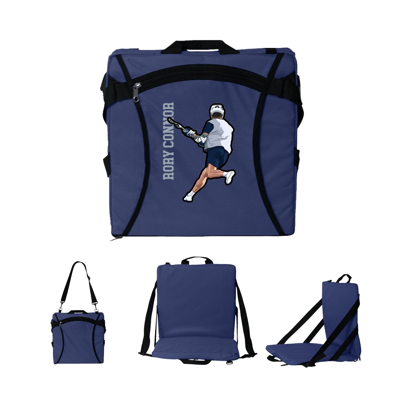 Folding Stadium Seat — Name Vertical in Navy