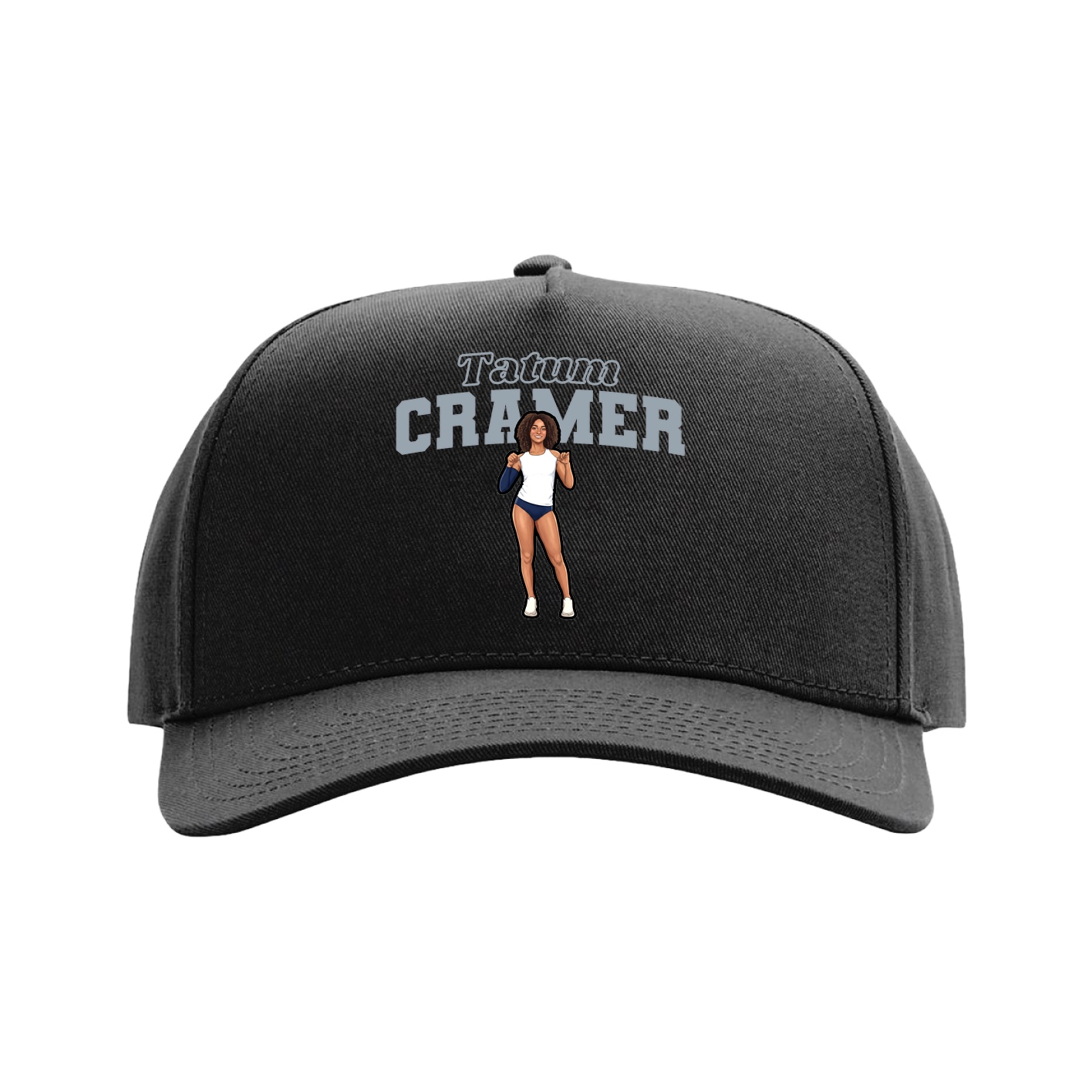 Full Fabric Five-Panel Champ Cap — Name Arch in Black