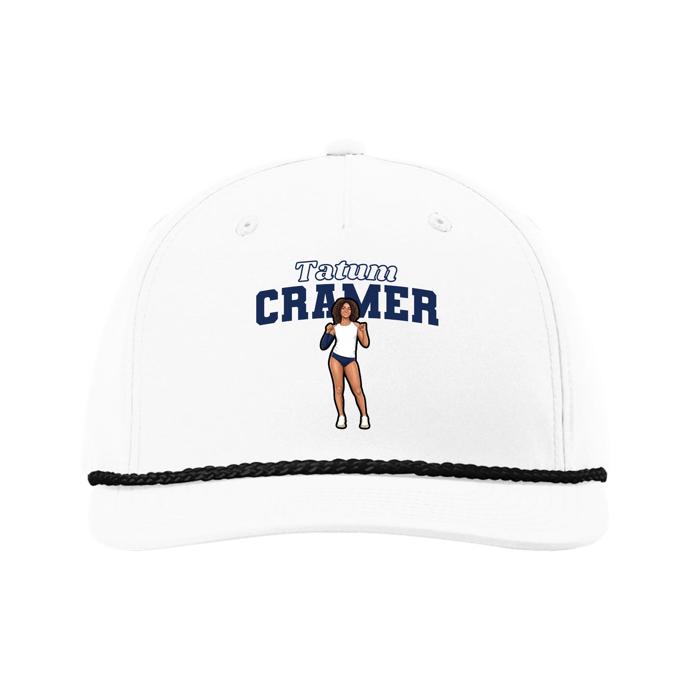 Five-Panel Classic Rope Cap — Name Arch in White