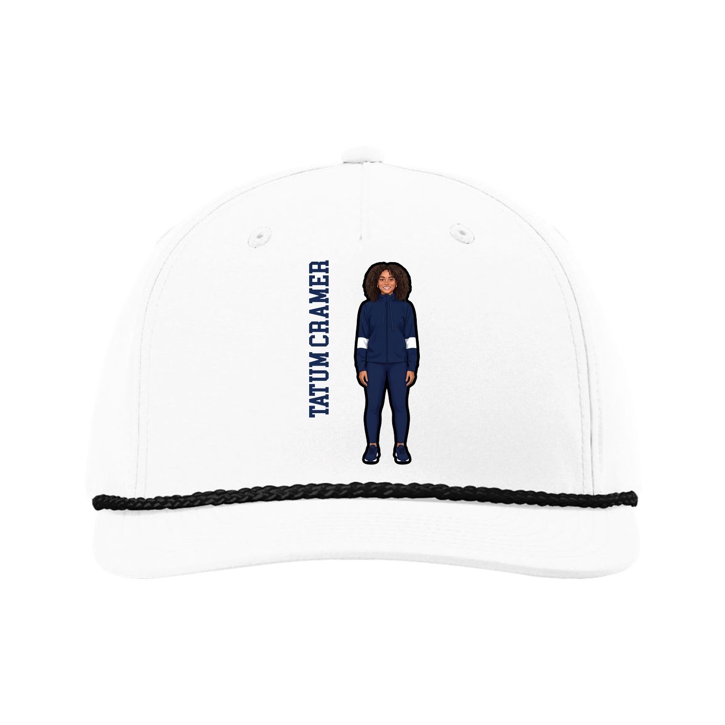 Five-Panel Classic Rope Cap — Name Vertical in White