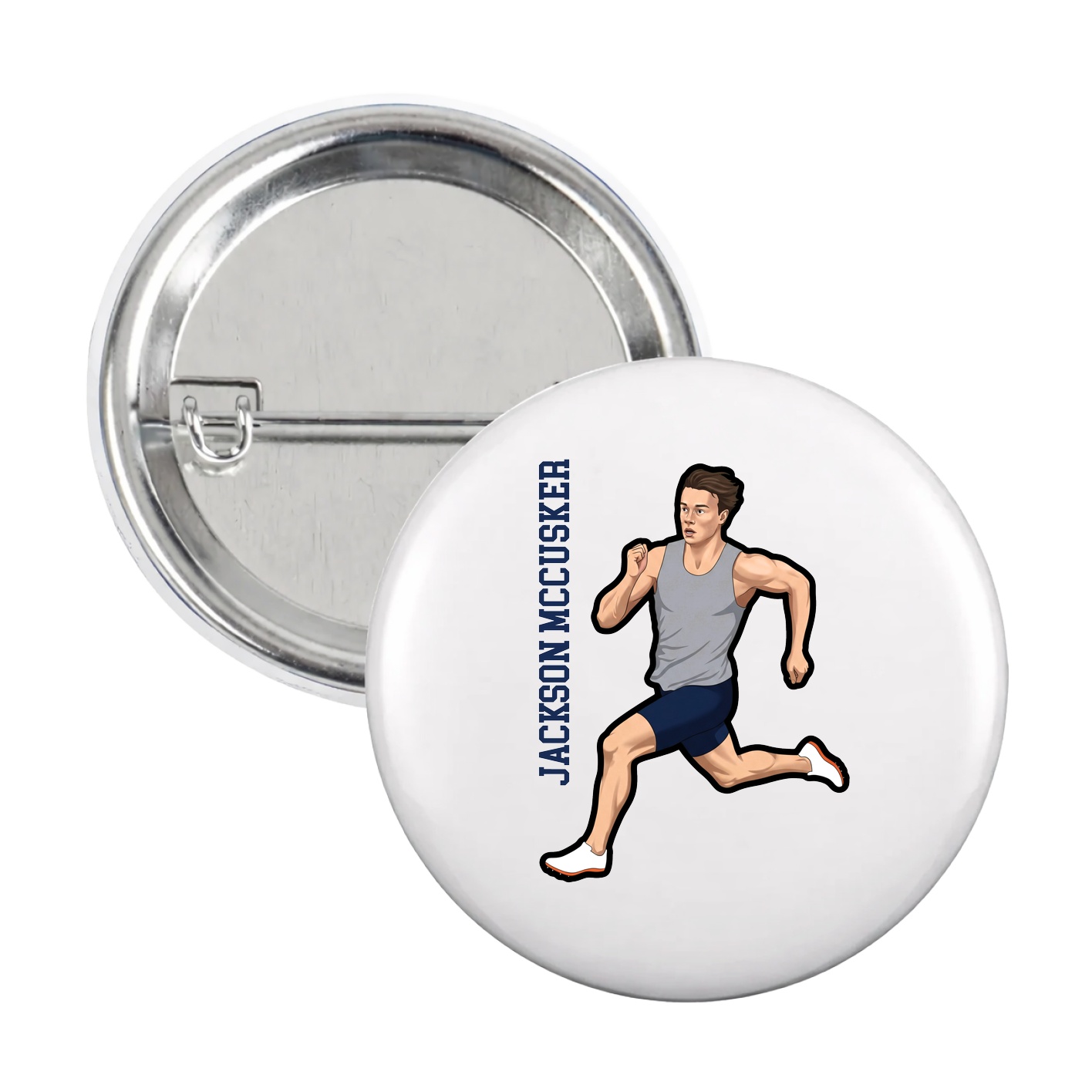 Game Day Button — Name Vertical in White