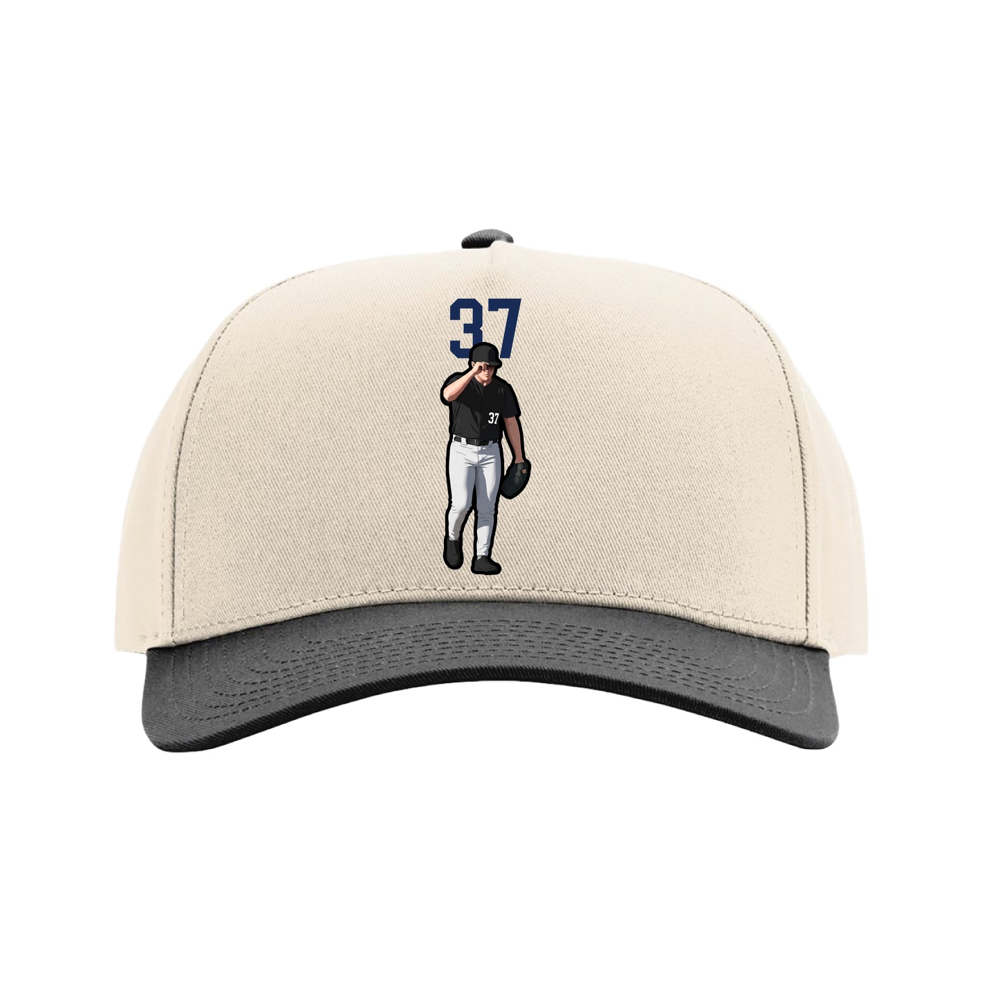 Full Fabric Five-Panel Champ Cap — Number Top in Cream/Black