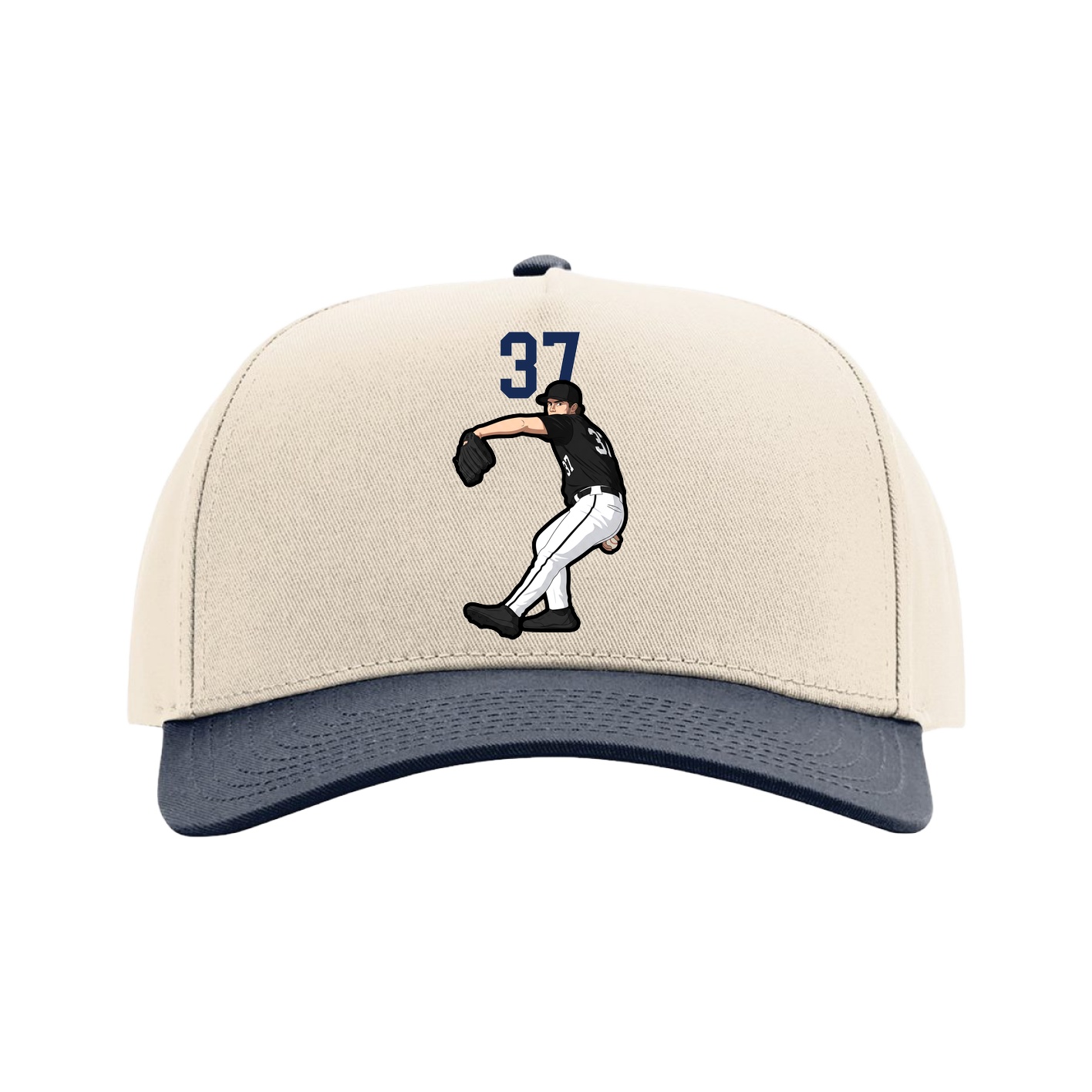 Full Fabric Five-Panel Champ Cap — Number Top in Cream/Navy