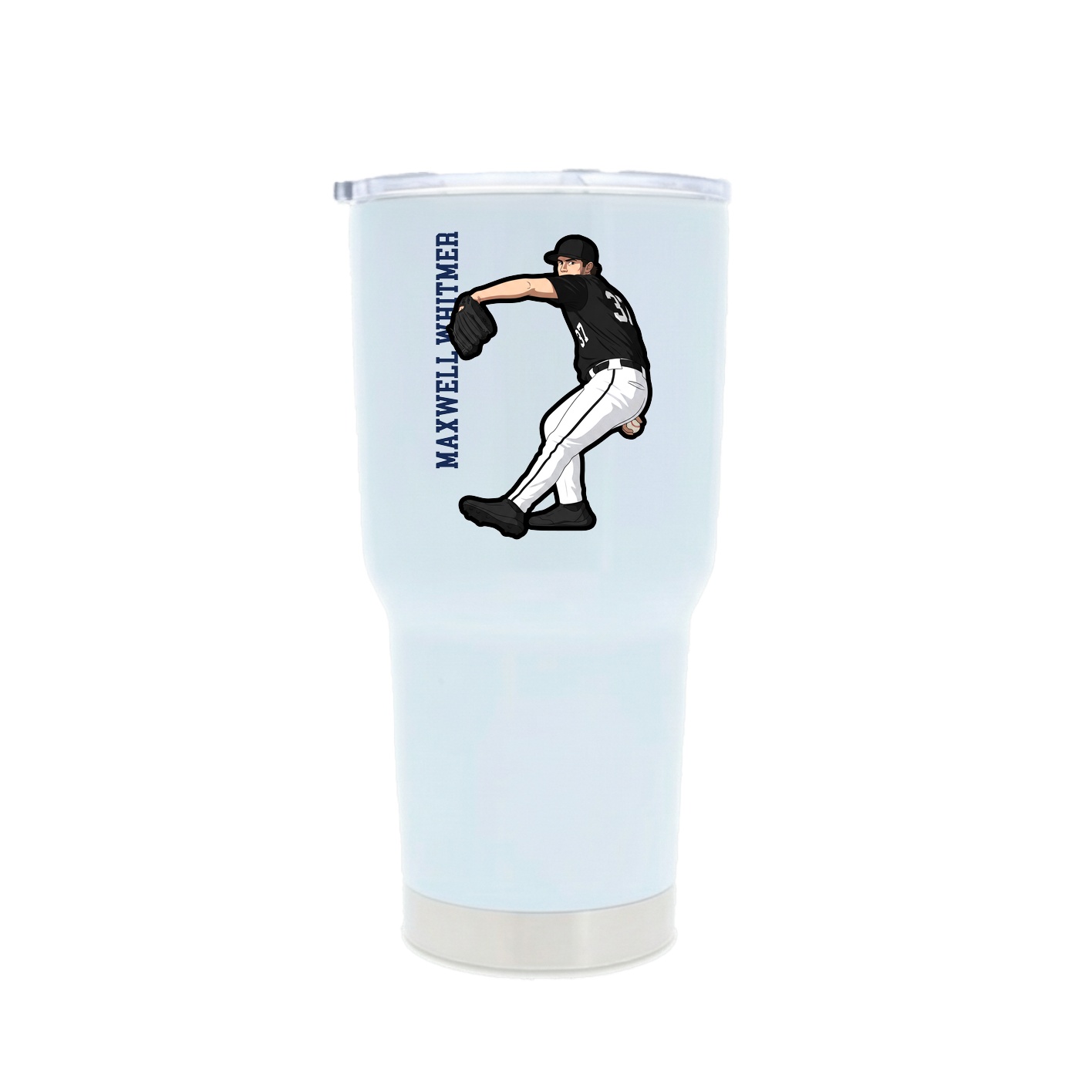 30oz Stainless Steel Tumbler — Name Vertical in White