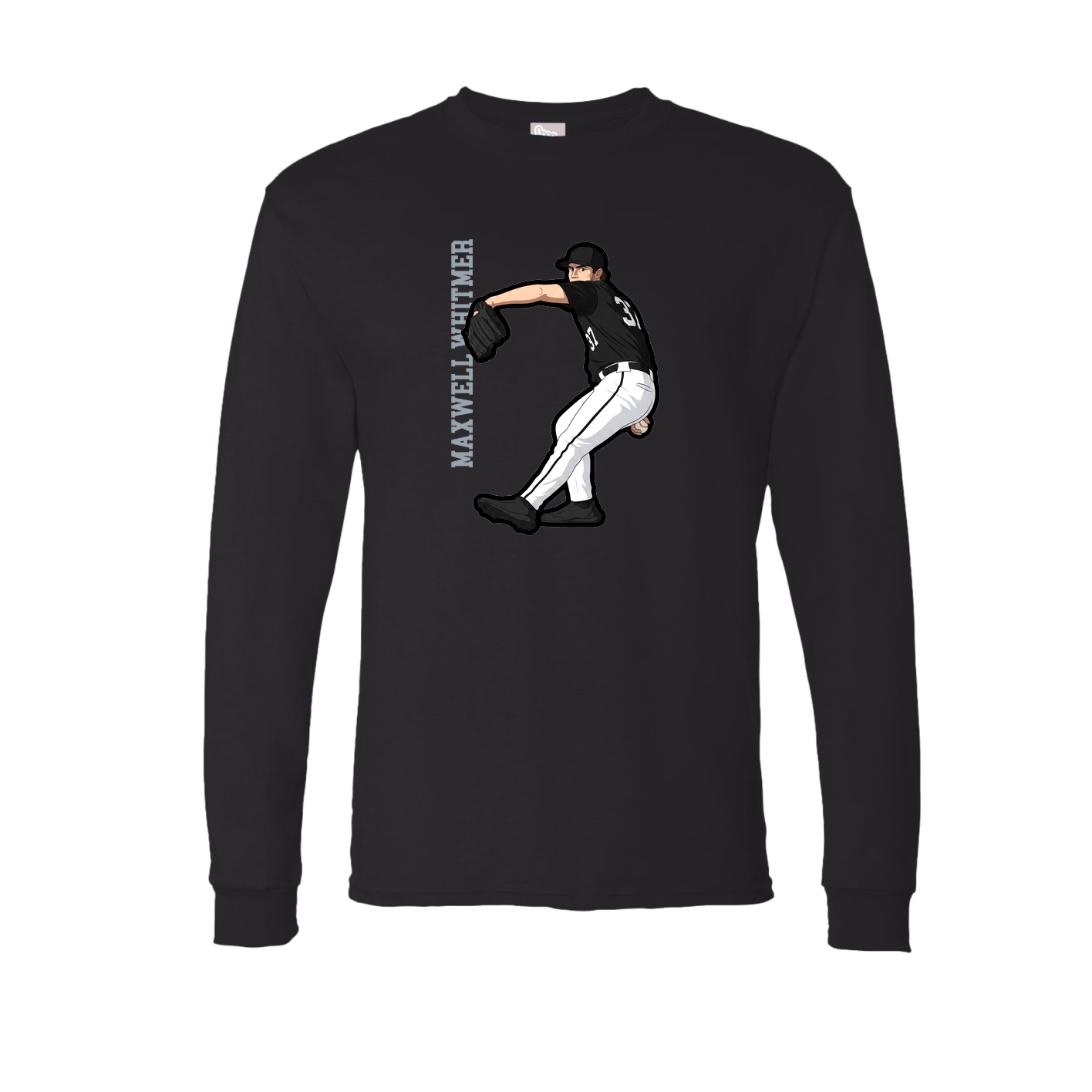 Long Sleeve Tee — Name Vertical in Black
