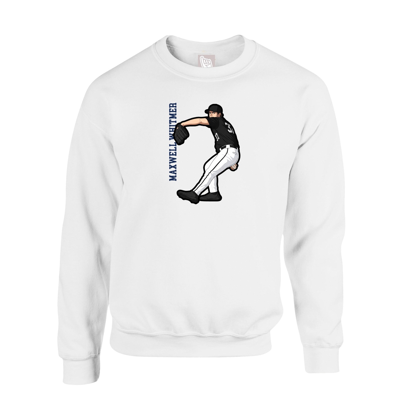 Fleece Crew — Name Vertical in White