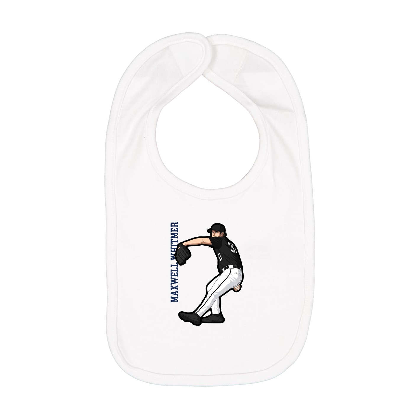 Infant Bib — Name Vertical in White