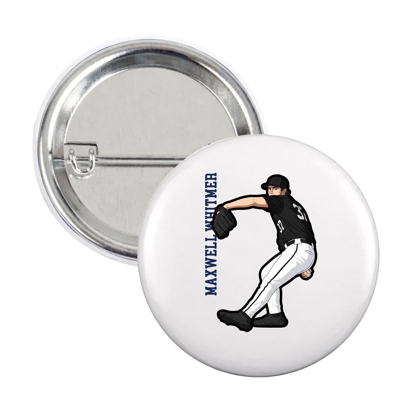 Game Day Button — Name Vertical in White