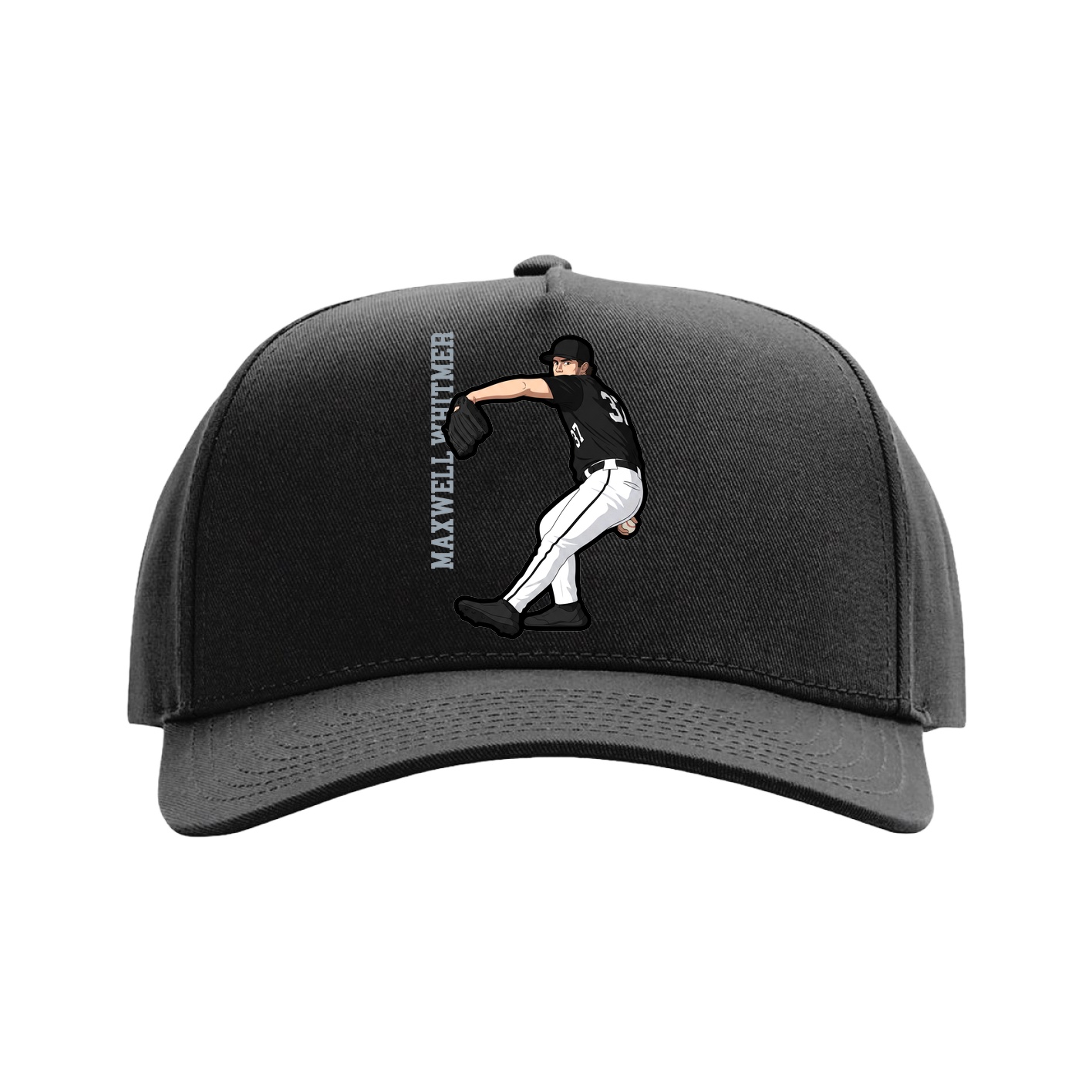 Full Fabric Five-Panel Champ Cap — Name Vertical in Black