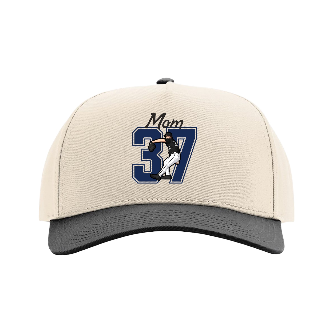 Full Fabric Five-Panel Champ Cap — Mothers Day Shirsey in Cream/Black