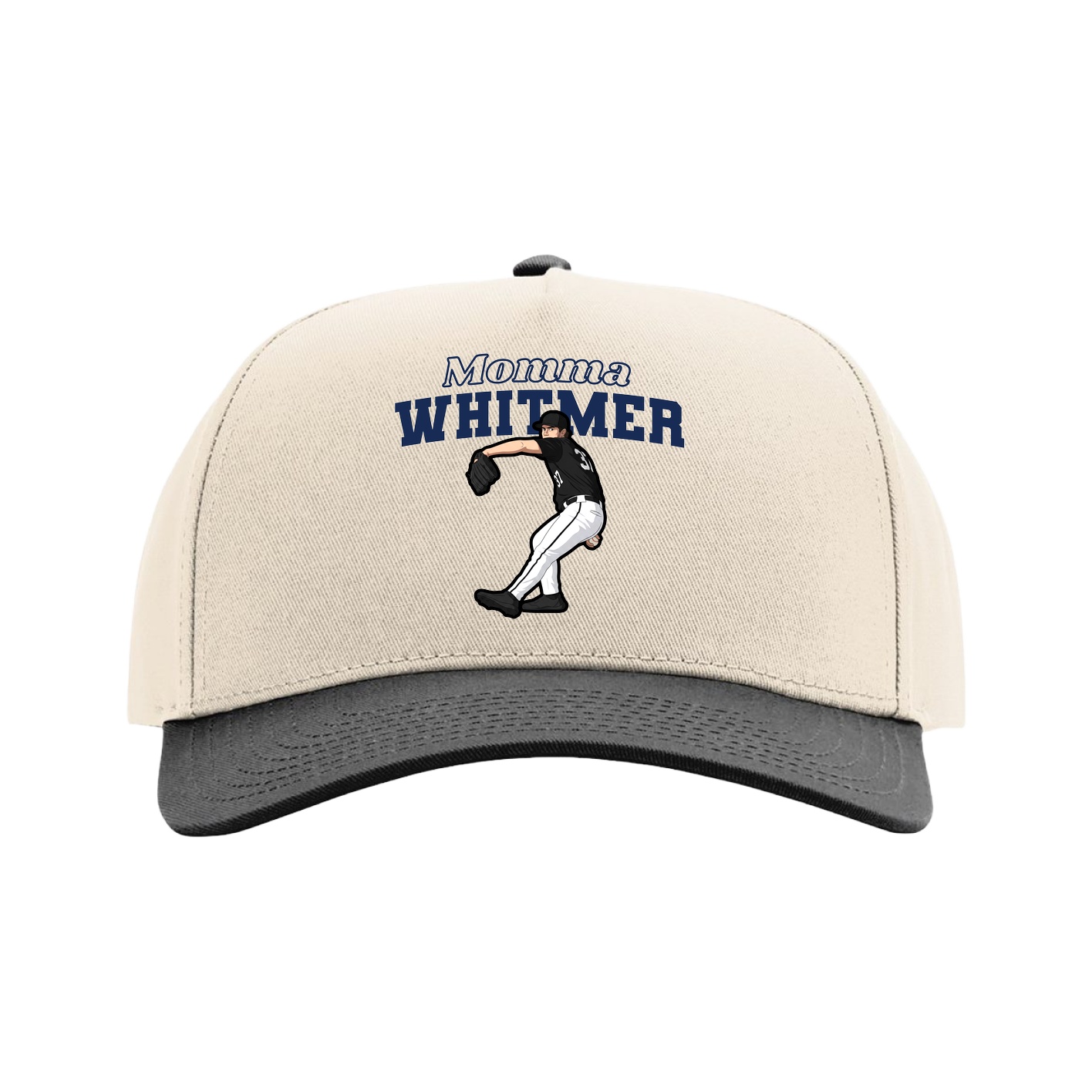 Full Fabric Five-Panel Champ Cap — Mothers Day Block in Cream/Black