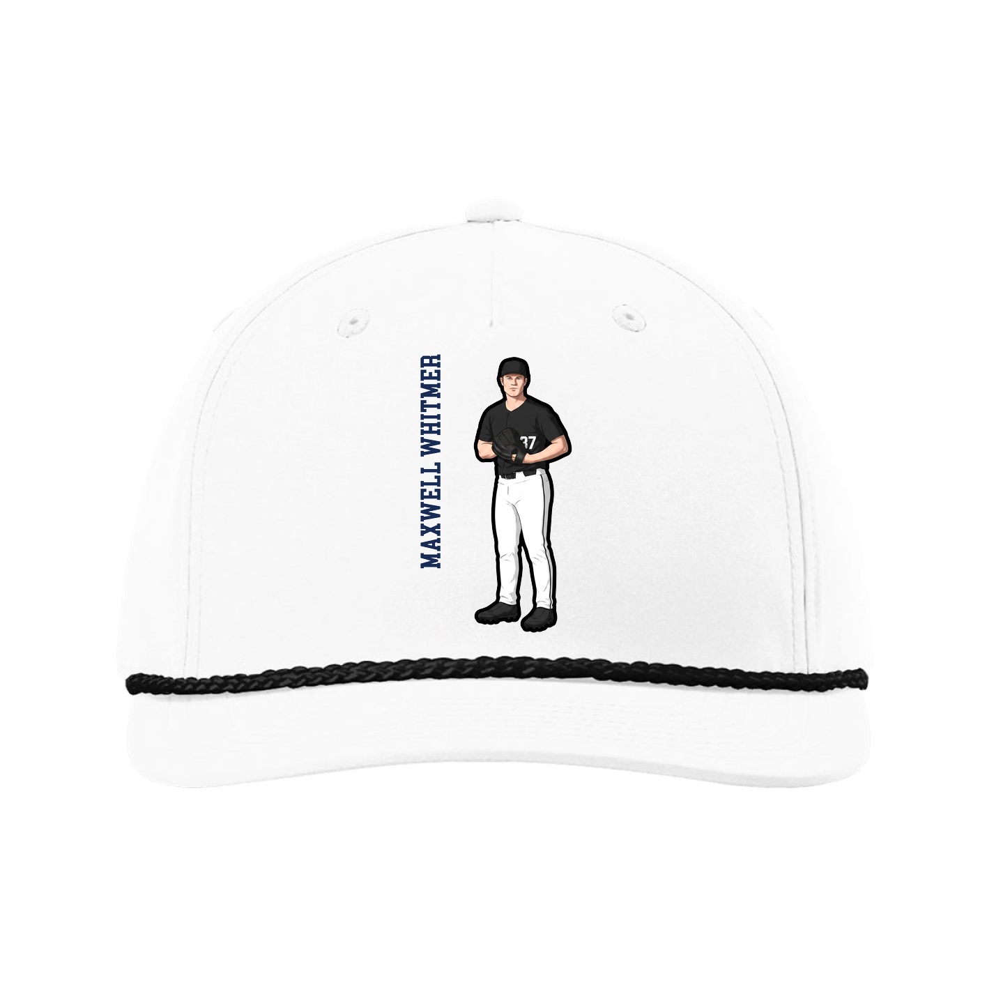 Five-Panel Classic Rope Cap — Name Vertical in White