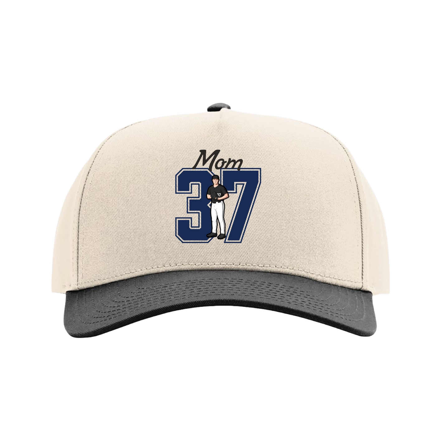 Full Fabric Five-Panel Champ Cap — Mothers Day Shirsey in Cream/Black