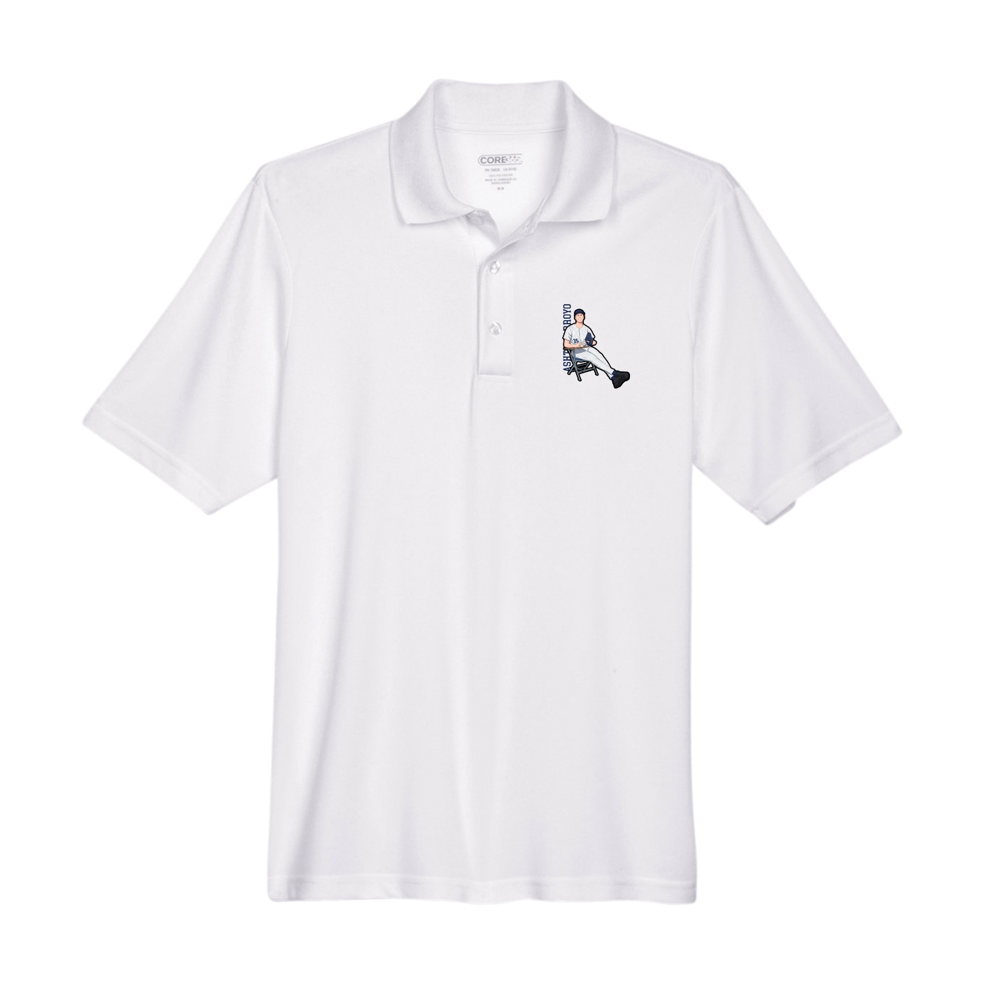 Performance Polo — Name Vertical in White