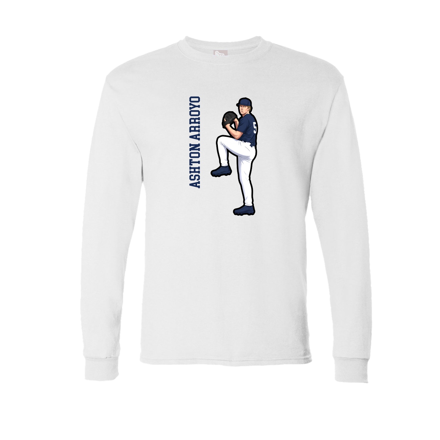 Long Sleeve Tee — Name Vertical in White